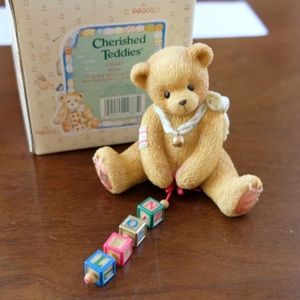 NEW Cherished Teddies Nolan A String of Good Tidings Bear w/ Blocks Figurine